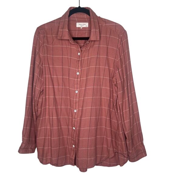 Rag & Bone Pink Quinn Plaid Cotton Blend Button Down Shirt XL - Picture 2 of 6